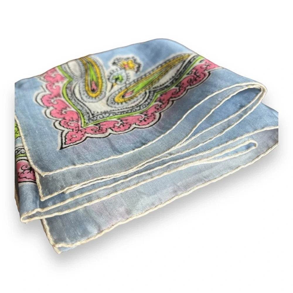 Vanette Creations Vintage Hand Rolled Silk Scarf in Soft Pastels Paisley Floral